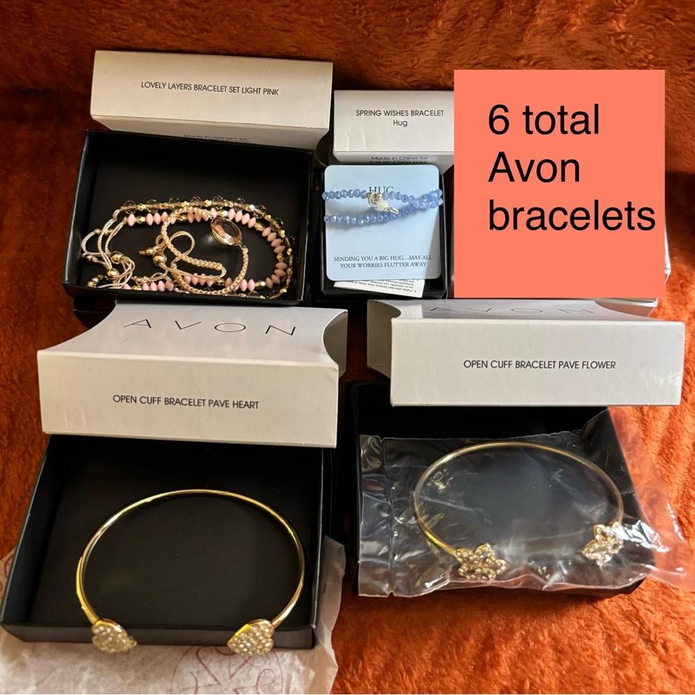 Avon bracelets: 3 single ones in their own box; one set of 3 in a box = 6 total.
